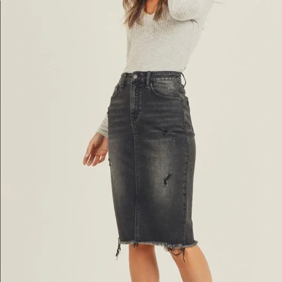 Size Small Black Distressed Denim Skirts - Picture 2 of 2
